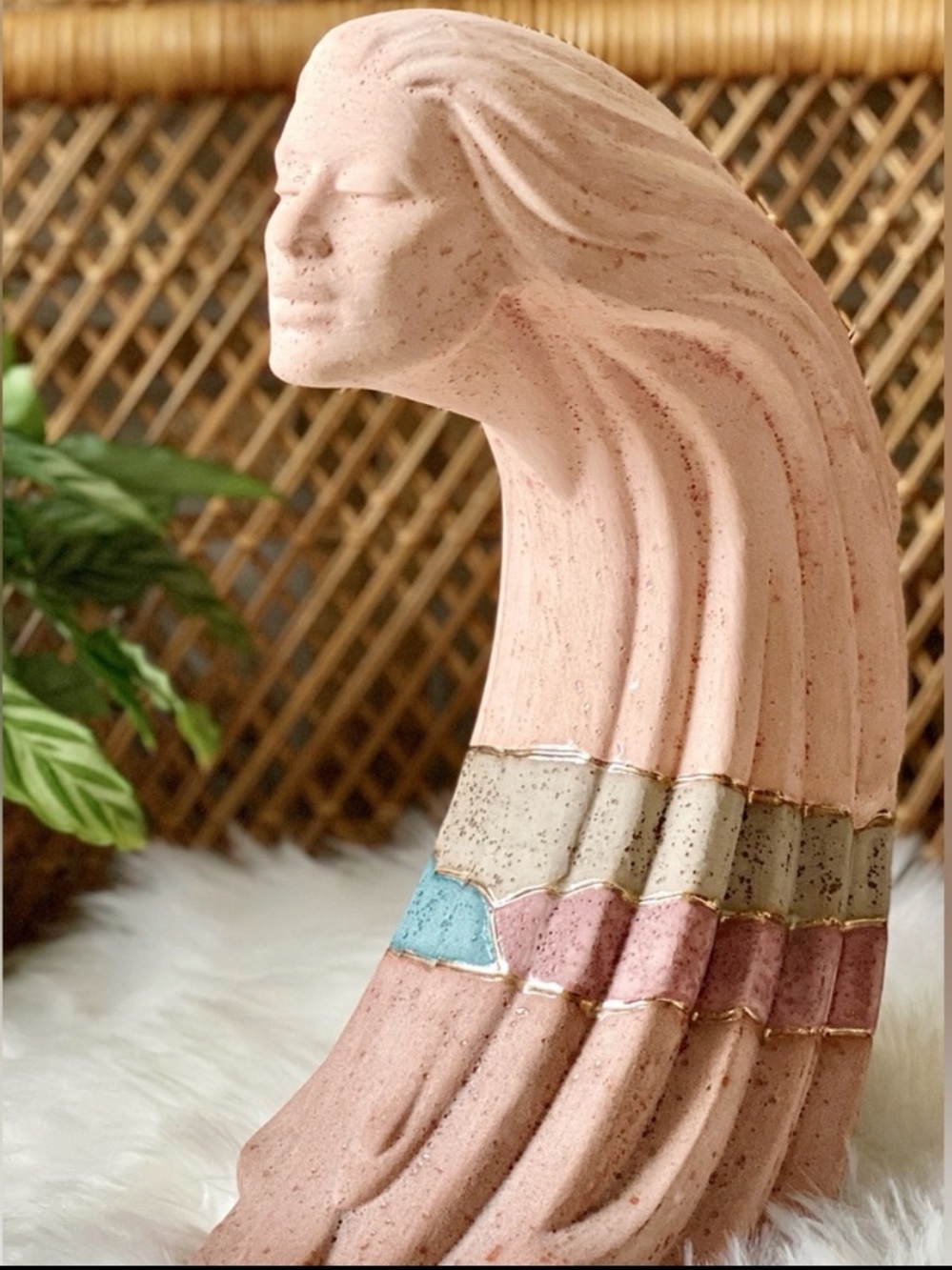 Vintage Post Modern Woman of the Wind Ceramic Sculpture 80s